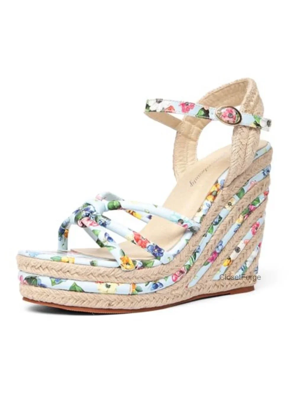Women's Espadrille Wedge Sandals, Floral Ankle Strap Open Toe Platform High